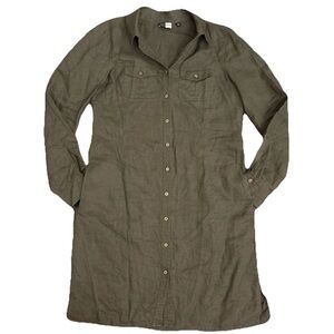 Saks Fifth Avenue Threads 100% Linen Dress Shirtdress Coastal Olive Brown